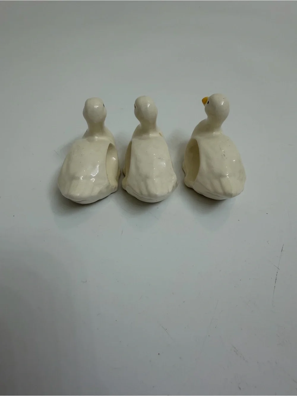Set of 3 Ceramic Duck Napkin Rings White Yellow Cottagecore Table Decor